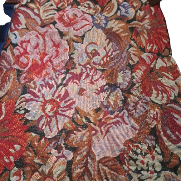 VTG GOLD COAST TAPESTRY denim zip tote bag faux leather straps floral coastal LG - Picture 3 of 12